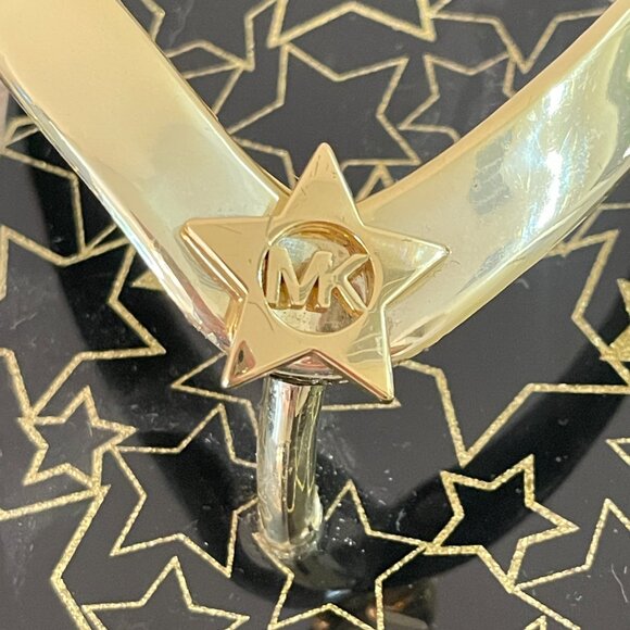 Michael Kors Sandals MK Flip Flops 6 Thong Gloss Black Metallic Gold Stars - Picture 9 of 12